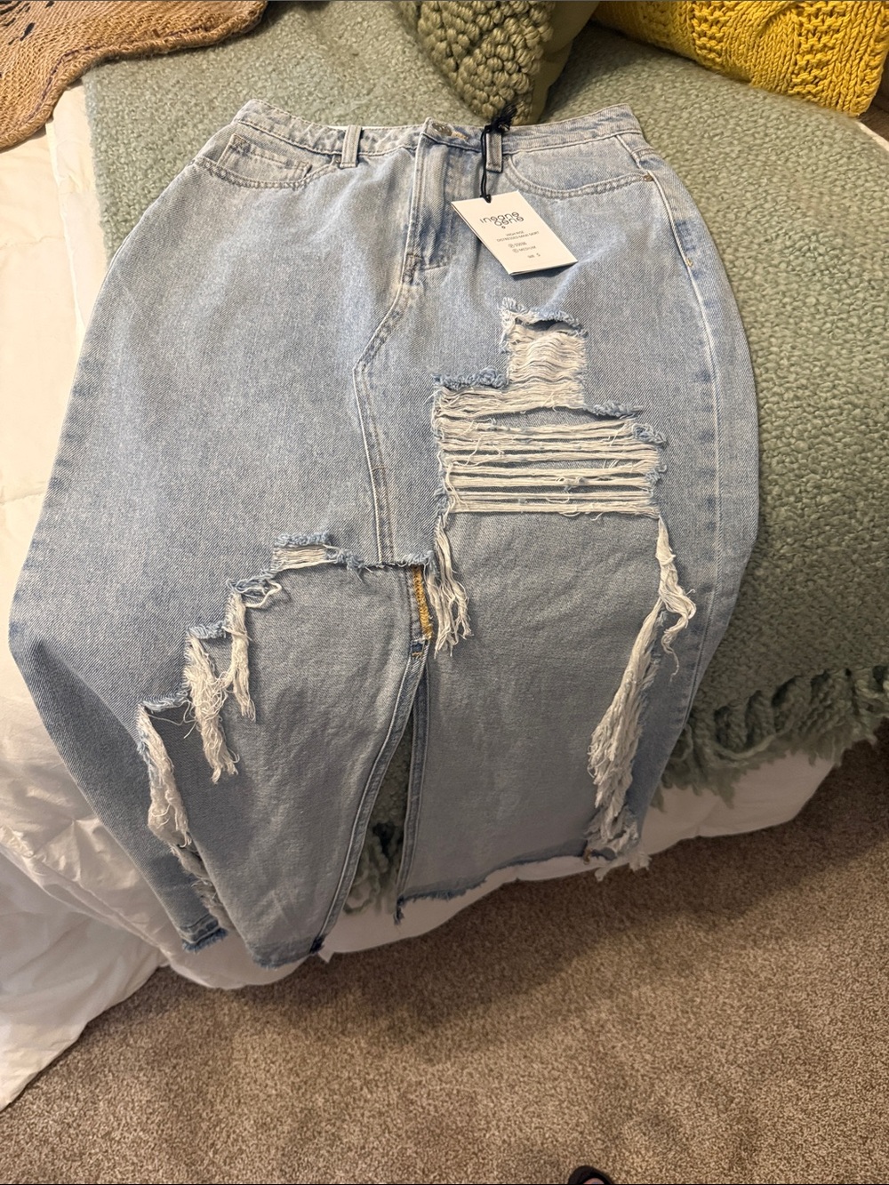 Distressed Light Wash Denim Skirt